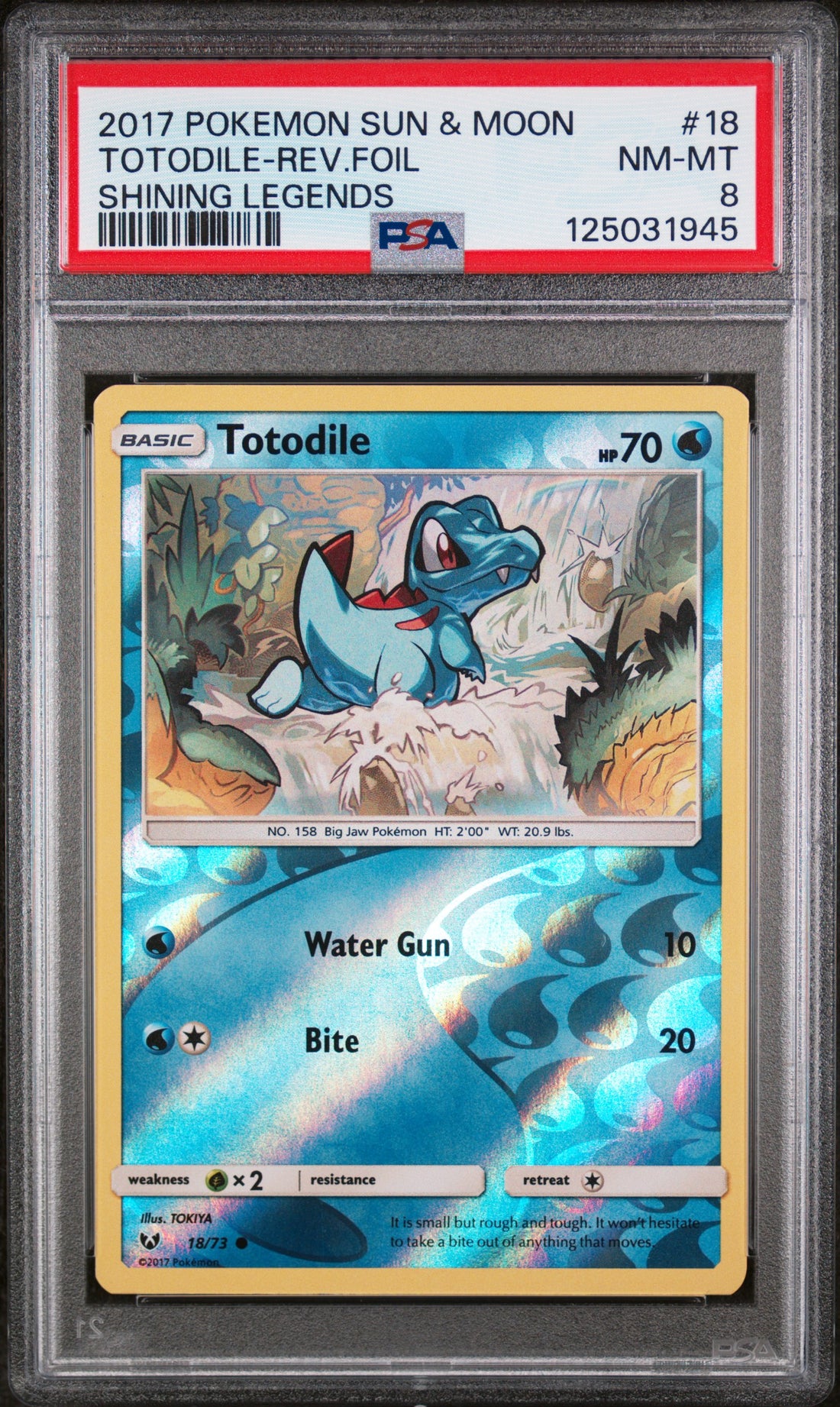 Totodile-Rev.Foil Shining Legends Pokemon Sun & Moon Shining Legends 18 NM PSA 8