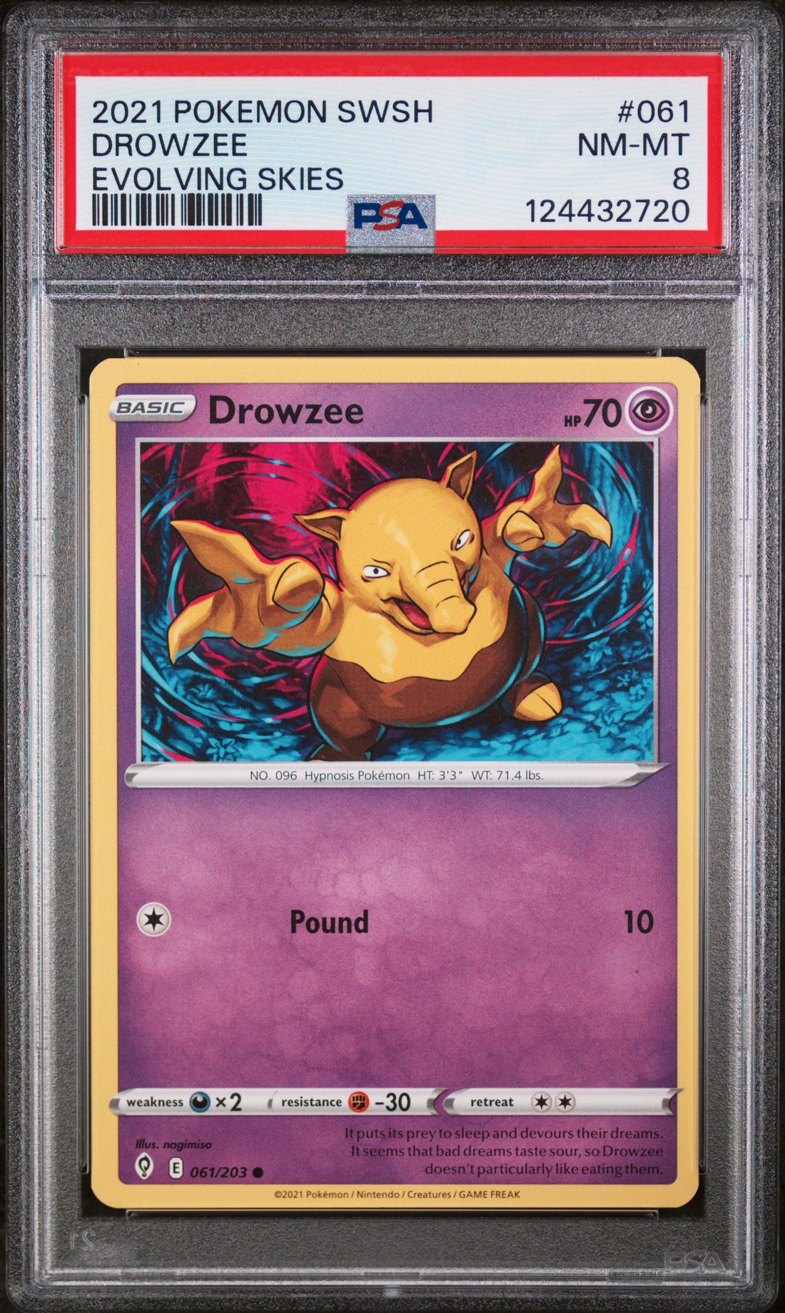 Drowzee Evolving Skies Pokemon Sword & Shield Evolving Skies 061 NM PSA 8