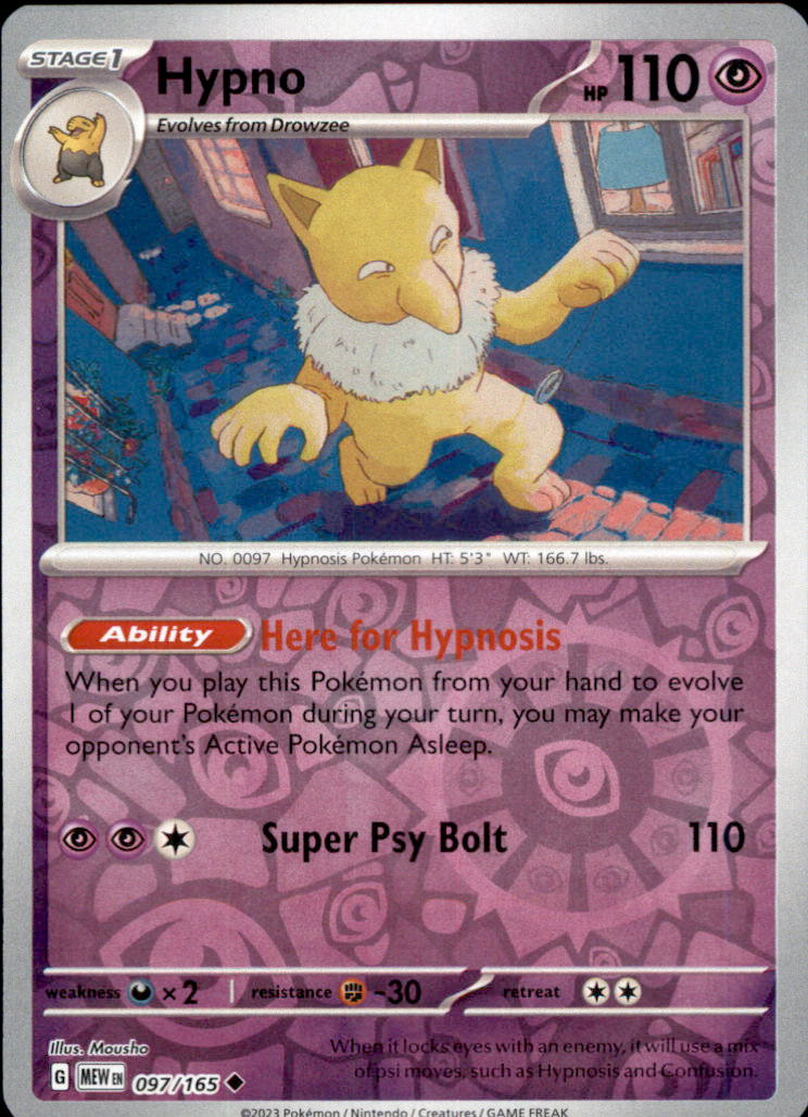 Hypno Reverse Holo Uncommon SV: Scarlet & Violet 151 097/165 NM