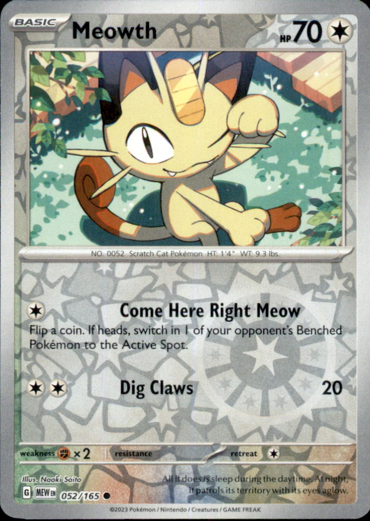 Meowth Reverse Holo Common SV: Scarlet & Violet 151 052/165 NM