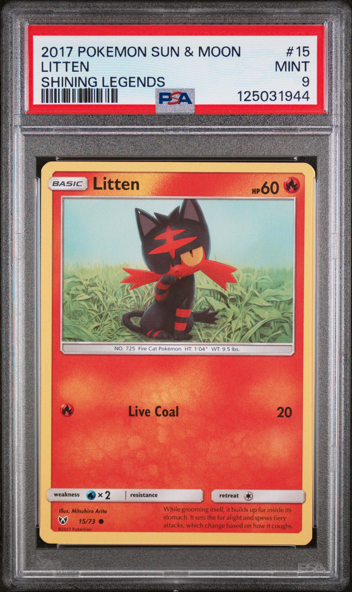 Litten Shining Legends Pokemon Sun & Moon Shining Legends 15 NM PSA 9