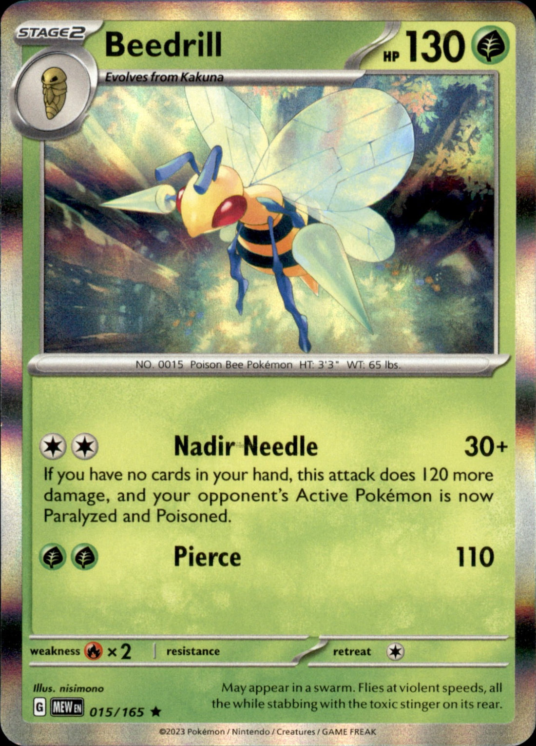 Beedrill Holo Rare SV: Scarlet & Violet 151 015/165 NM