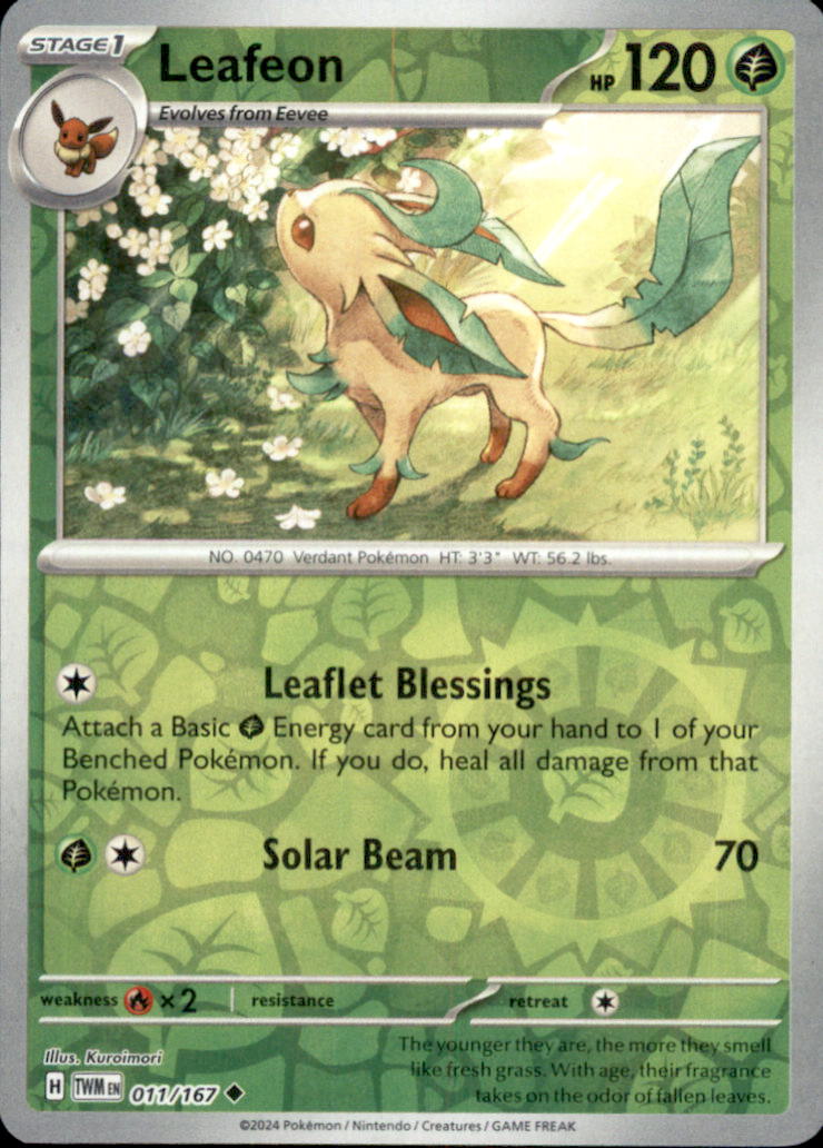 Leafeon Reverse Holo Uncommon SV06: Twilight Masquerade 011/167 NM