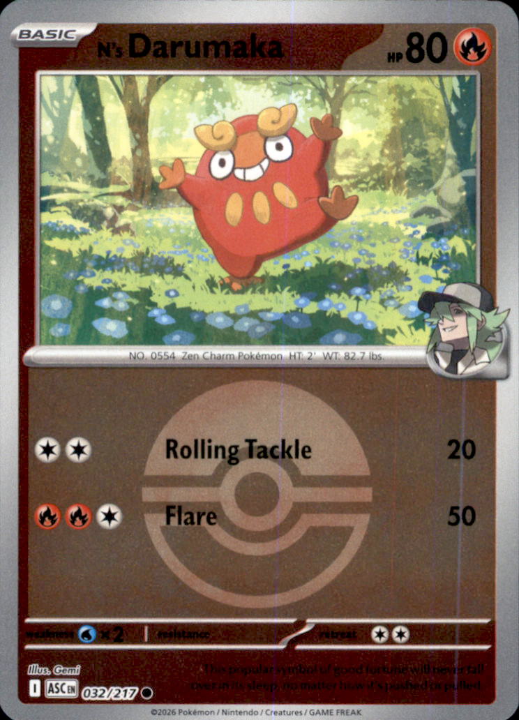 N's Darumaka (Poke Ball) Reverse Holo Common ME: Ascended Heroes 032/217 NM