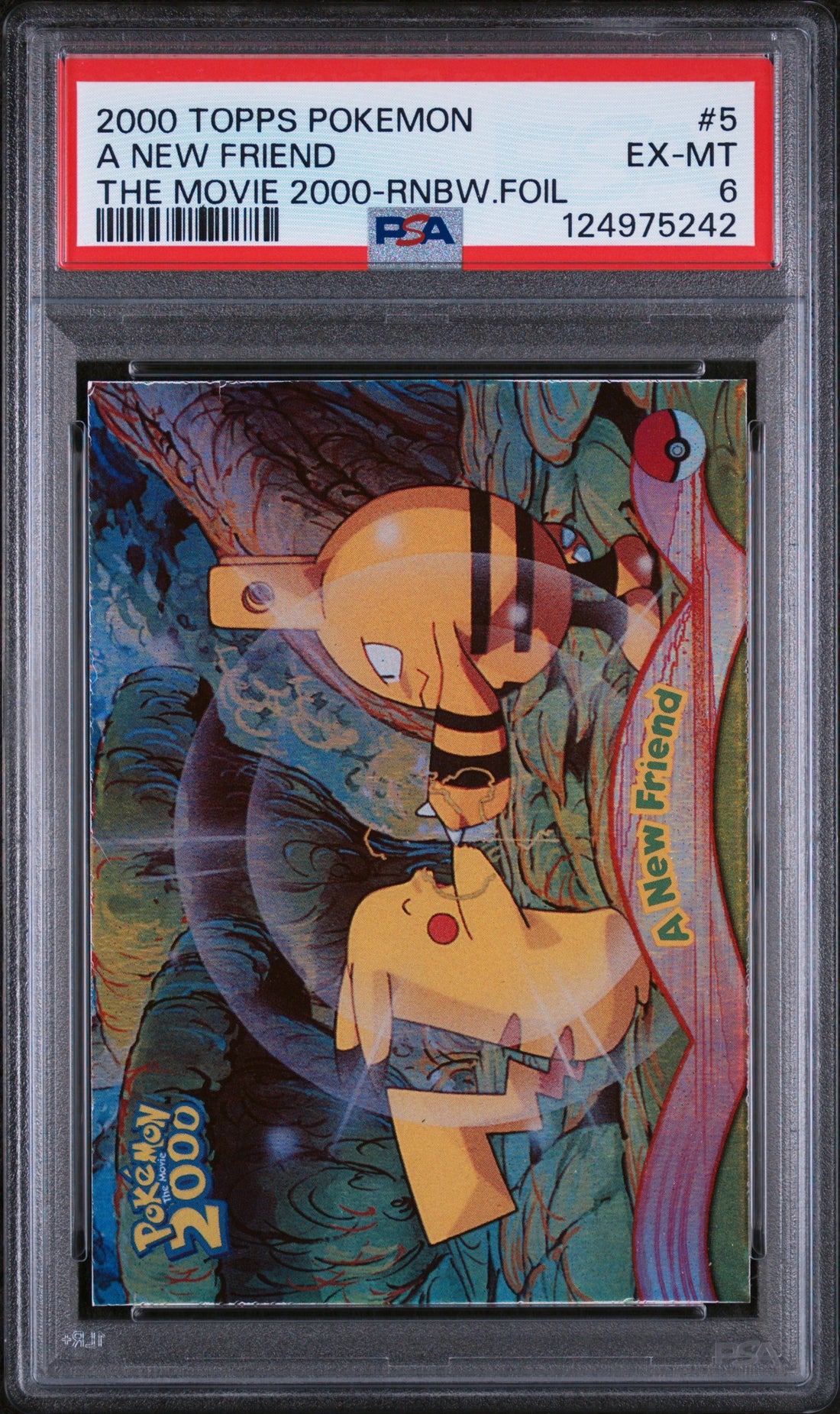 A New Friend The Movie 2000-Rnbw.Foil Topps Pokemon The Movie 2000 5 NM PSA 6