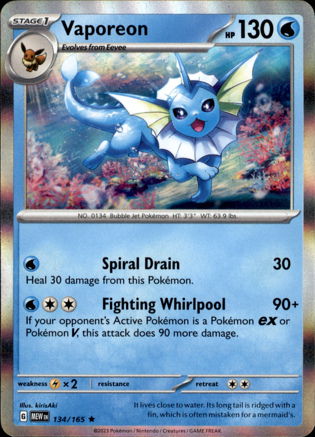 Vaporeon Holo Rare SV: Scarlet & Violet 151 134/165 NM