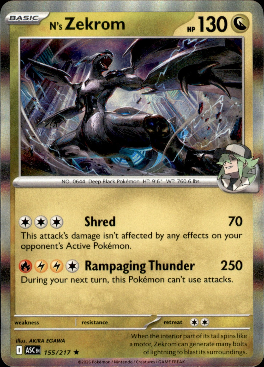 N's Zekrom (Poke Ball) Reverse Holo Rare ME: Ascended Heroes 155/217 NM