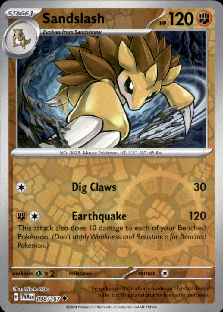 Sandslash Reverse Holo Uncommon SV06: Twilight Masquerade 098/167 NM