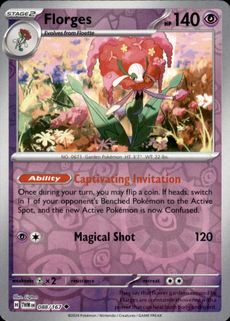 Florges Reverse Holo Uncommon SV06: Twilight Masquerade 088/167 NM