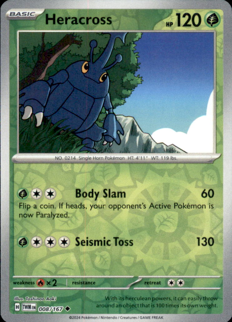Heracross Reverse Holo Uncommon SV06: Twilight Masquerade 008/167 NM