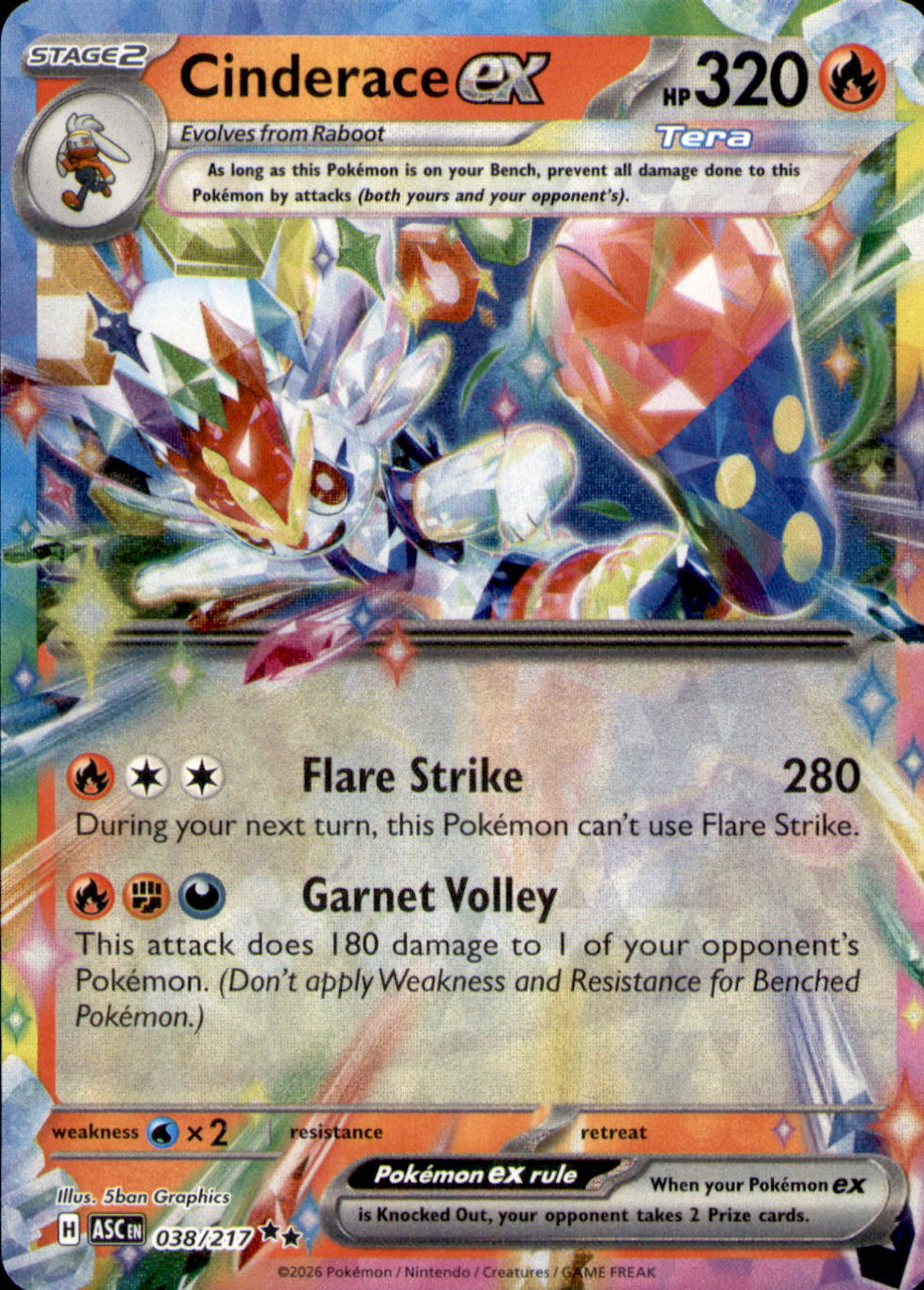 Cinderace ex Holo Double Rare ME: Ascended Heroes 038/217 NM