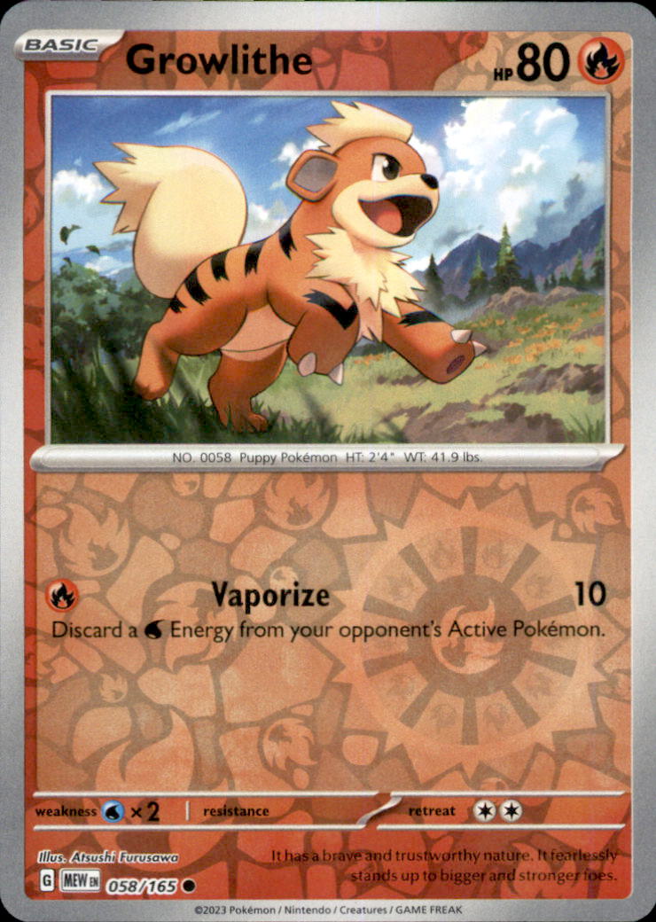 Growlithe Reverse Holo Common SV: Scarlet & Violet 151 058/165 NM