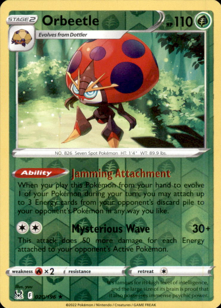 Orbeetle Reverse Holo Holo Rare SWSH11: Lost Origin 020/196 NM