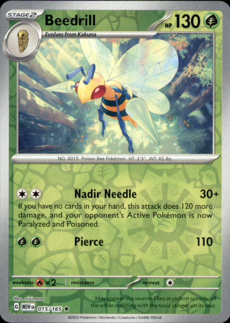 Beedrill Reverse Holo Rare SV: Scarlet & Violet 151 015/165 NM