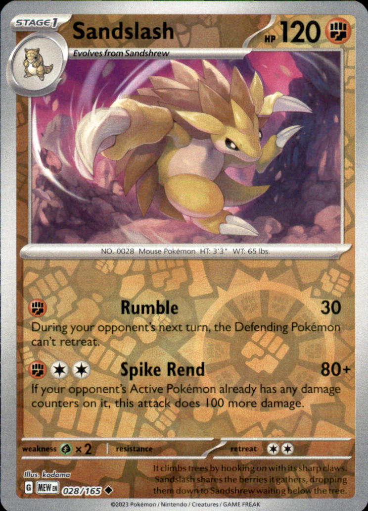 Sandslash Reverse Holo Uncommon SV: Scarlet & Violet 151 028/165 NM