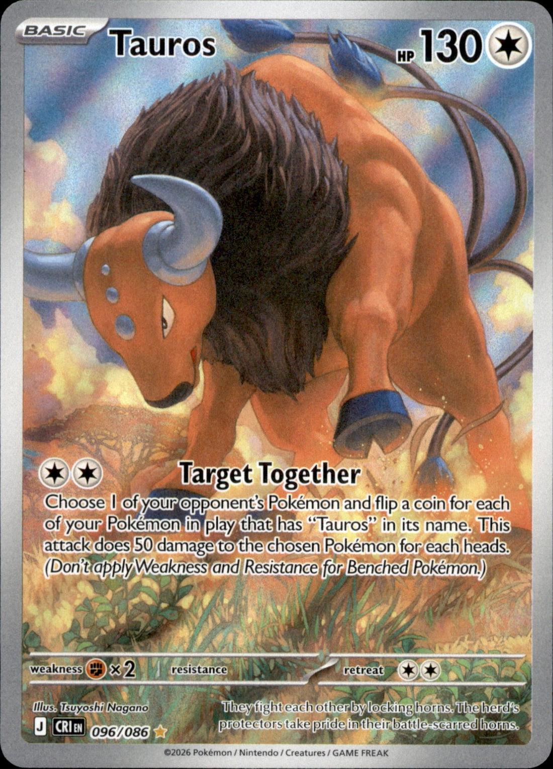 Tauros Holo Illustration Rare ME04: Chaos Rising 096/086 NM