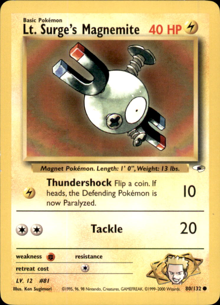 Lt. Surge's Magnemite (80) Unlimited Common Gym Heroes 080/132 LP