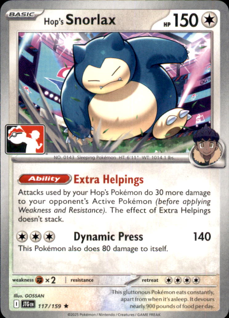 Hop's Snorlax Rare Prize Pack Series Cards 117/159 NM