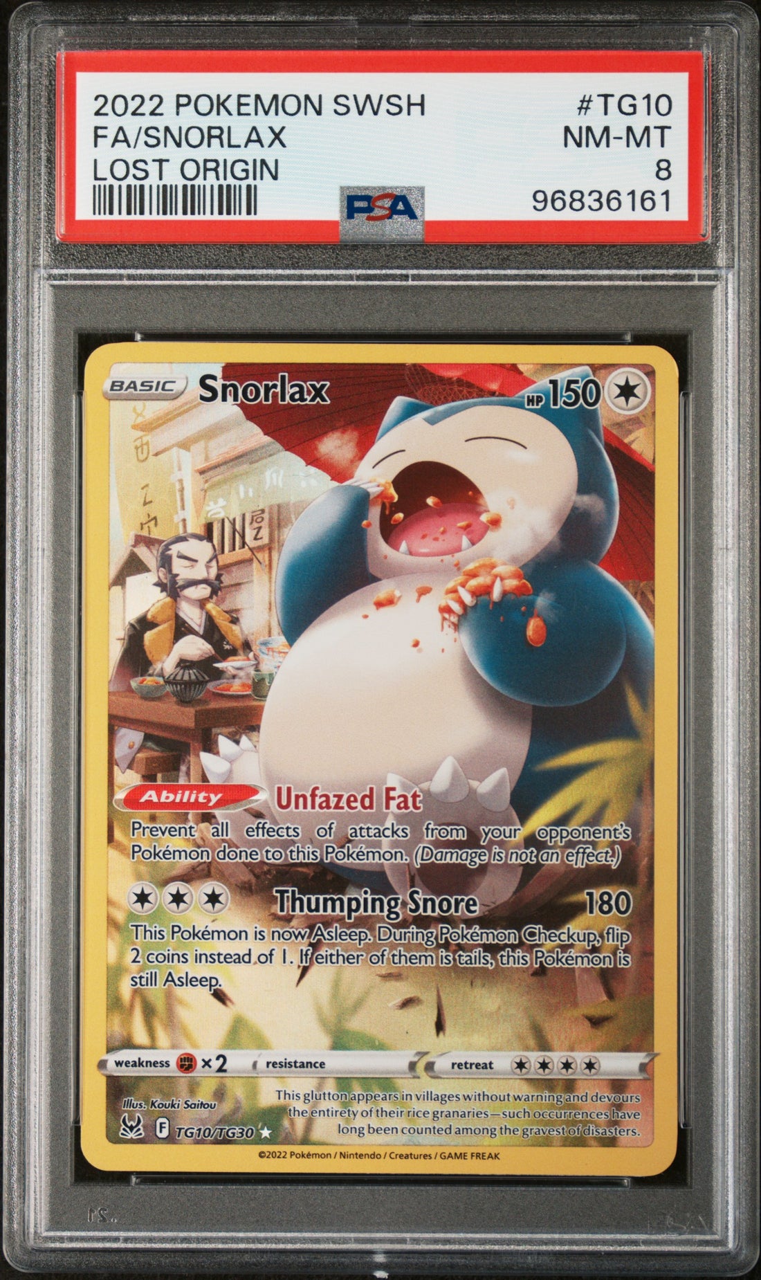 Fa/Snorlax Lost Origin Pokemon Sword & Shield Lost Origin TG10 NM PSA 8