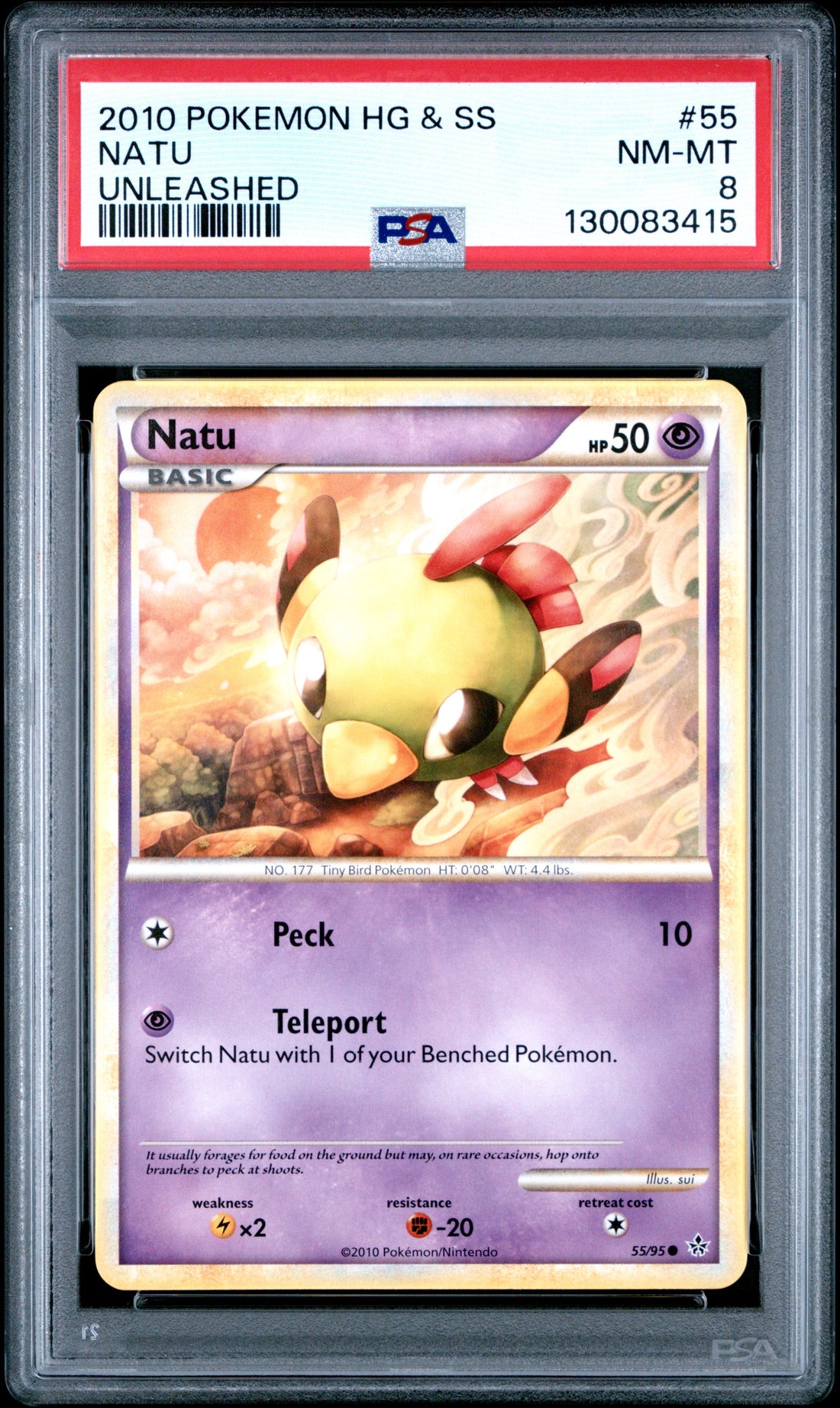 Natu Unleashed Pokemon Heartgold & Soulsilver Unleashed 55 NM PSA 8