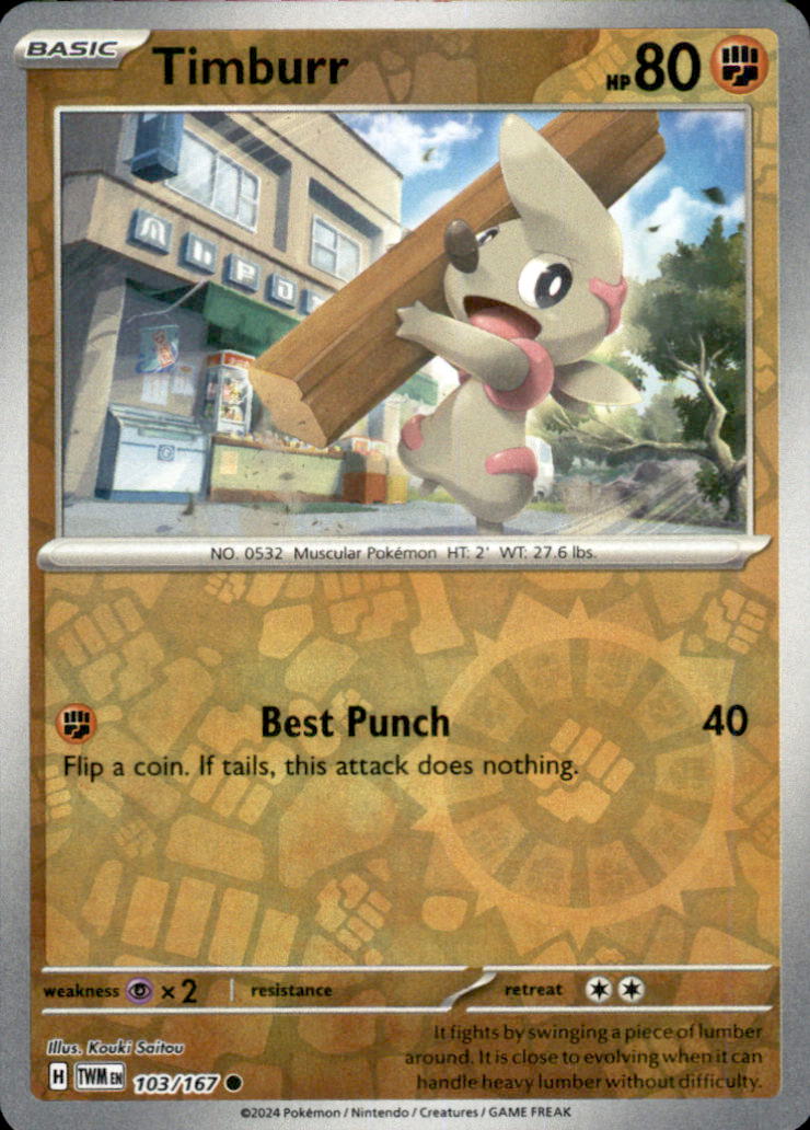 Timburr Reverse Holo Common SV06: Twilight Masquerade 103/167 NM