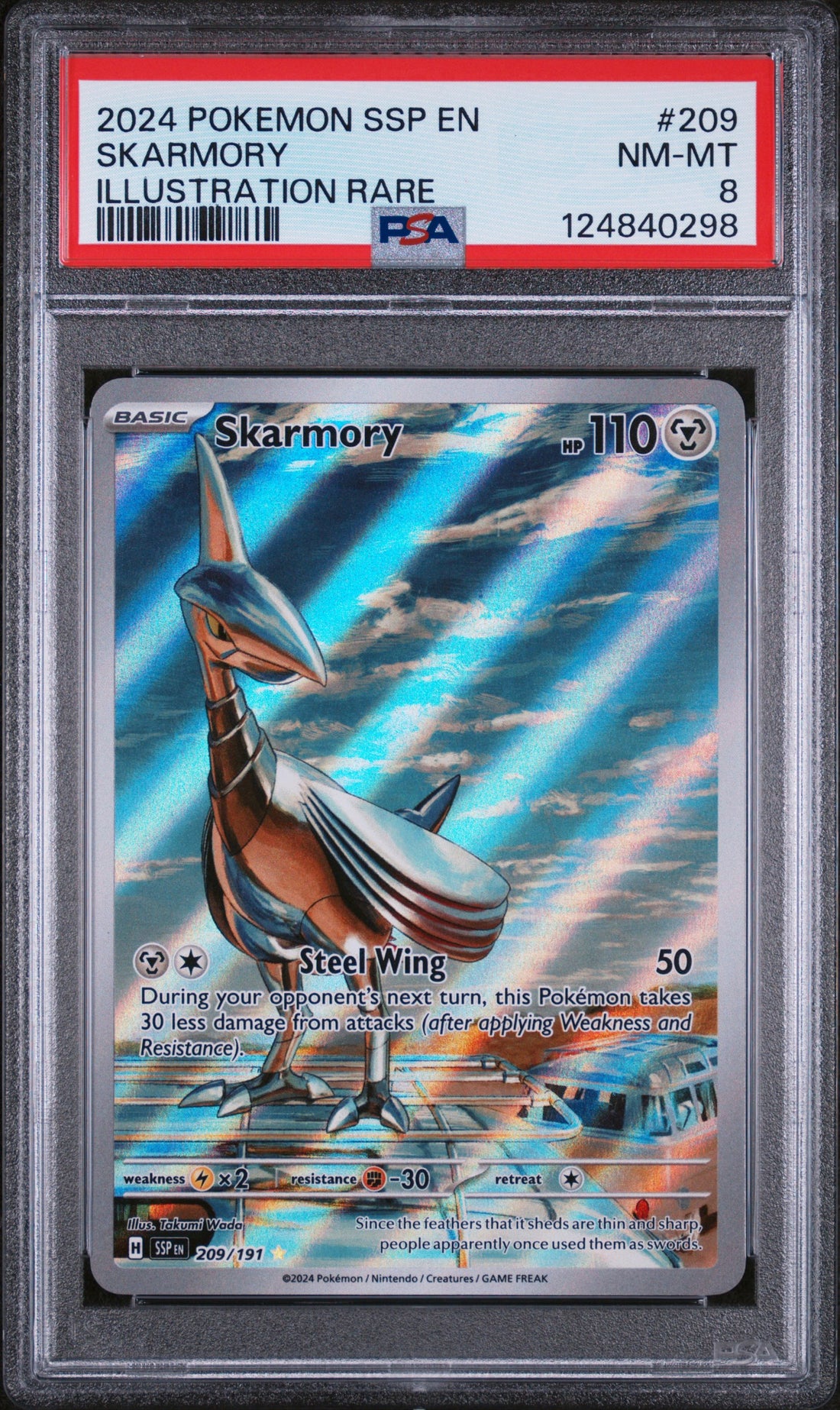 Skarmory Illustration Rare Pokemon Ssp En-Surging Sparks 209 NM PSA 8