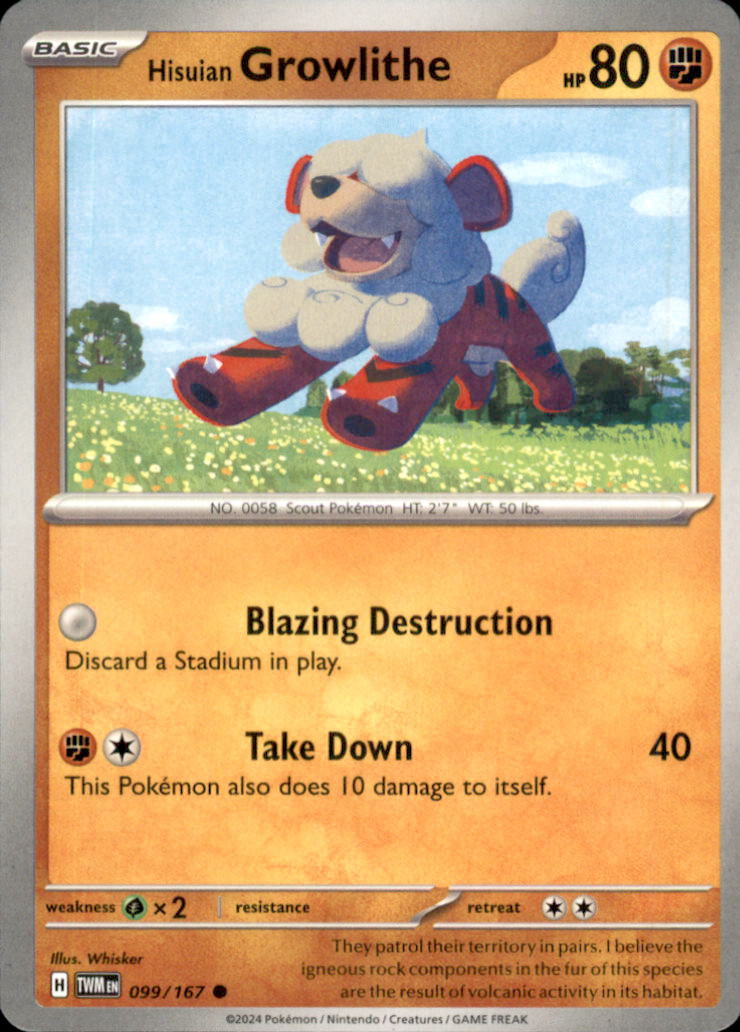 Hisuian Growlithe Common SV06: Twilight Masquerade 099/167 NM
