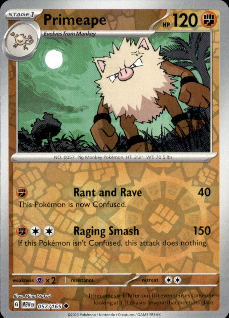 Primeape Reverse Holo Uncommon SV: Scarlet & Violet 151 057/165 NM