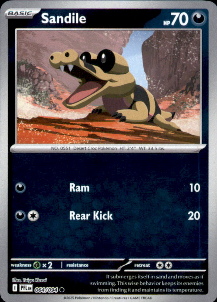Sandile Reverse Holo Common ME02: Phantasmal Flames 064/094 NM