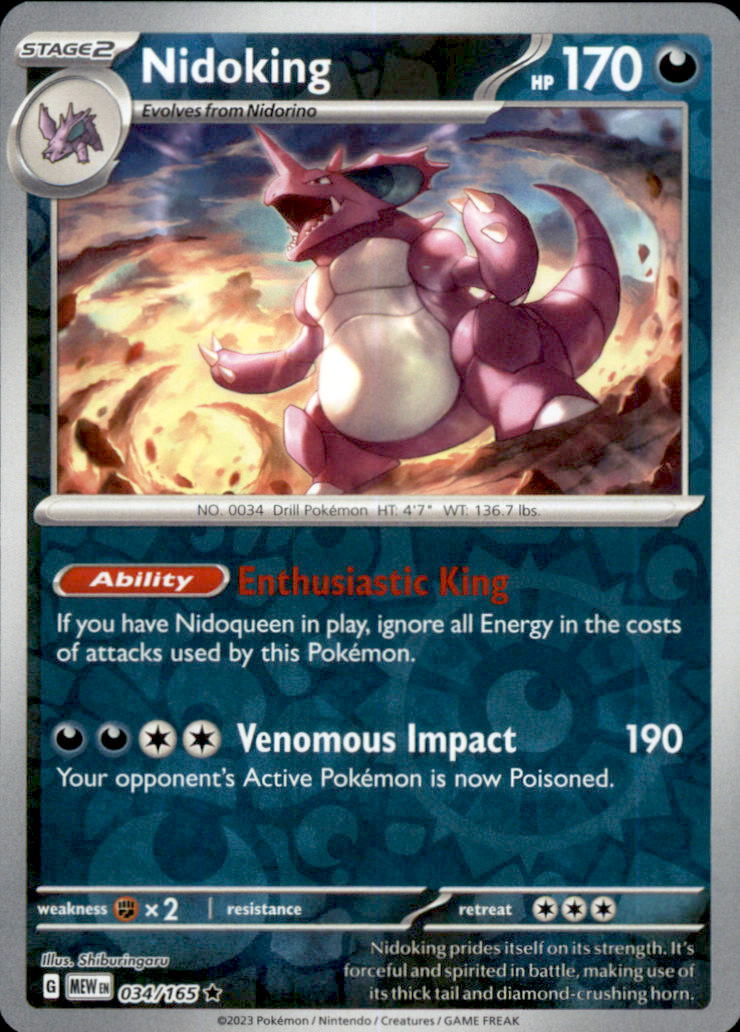 Nidoking Reverse Holo Rare SV: Scarlet & Violet 151 034/165 NM