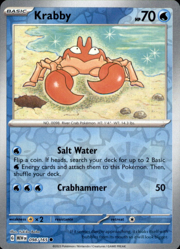 Krabby Reverse Holo Common SV: Scarlet & Violet 151 098/165 NM