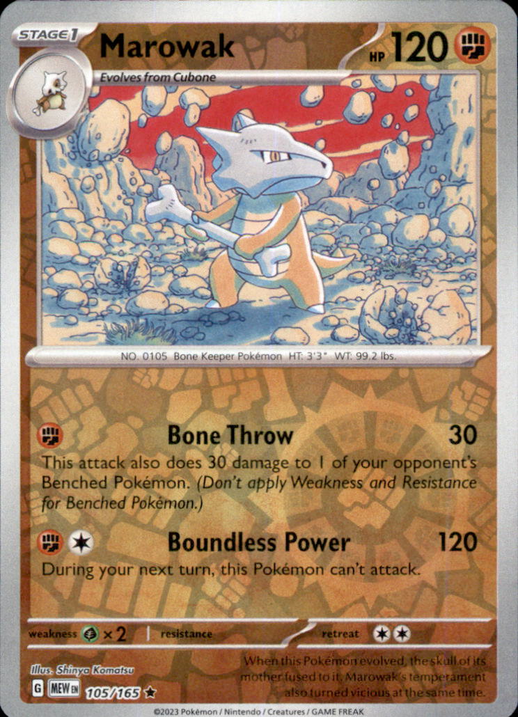Marowak Reverse Holo Rare SV: Scarlet & Violet 151 105/165 NM