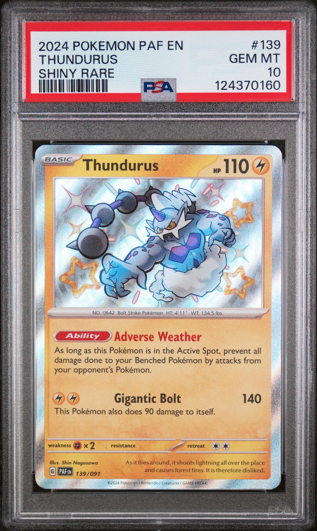 Thundurus Shiny Rare Pokemon Paf En-Paldean Fates 139 NM PSA 10