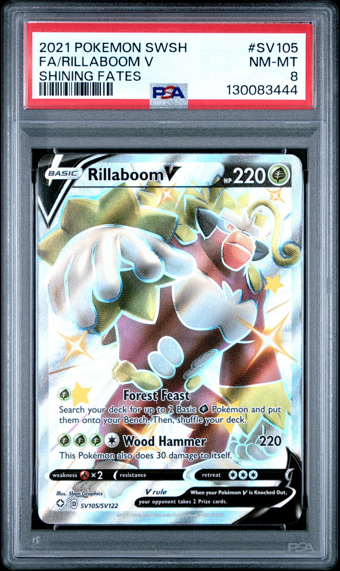 Fa/Rillaboom V Shining Fates Pokemon Sword & Shield Shining Fates SV105 NM PSA 8