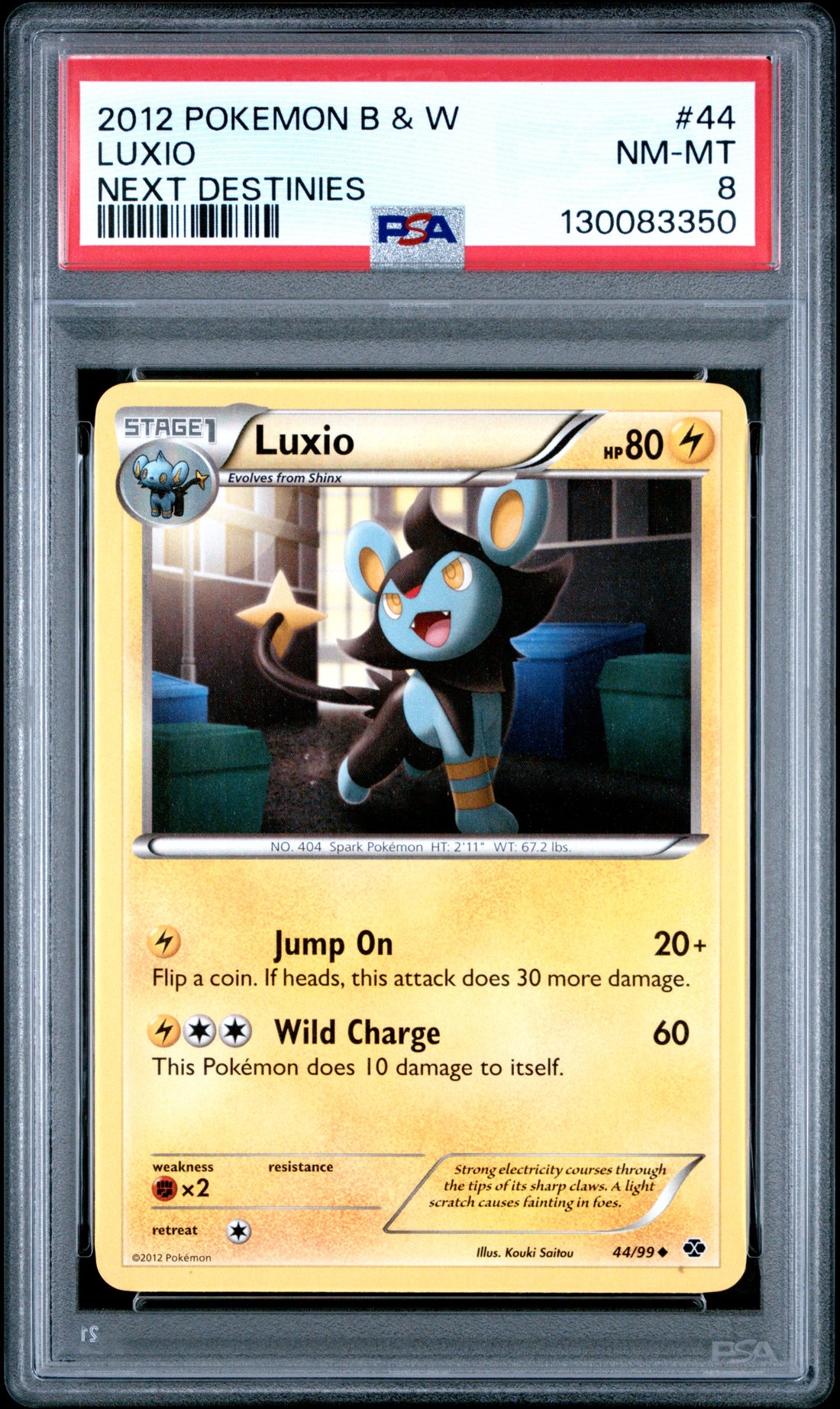 Luxio Next Destinies Pokemon Black & White Next Destinies 44 NM PSA 8