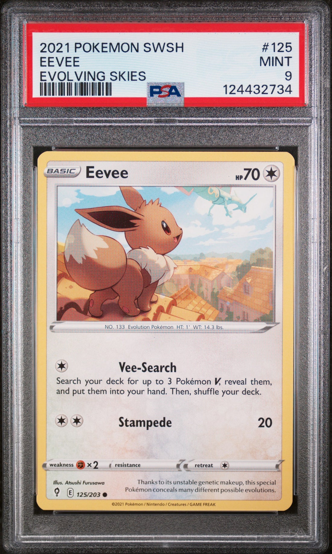 Eevee Evolving Skies Pokemon Sword & Shield Evolving Skies 125 NM PSA 9