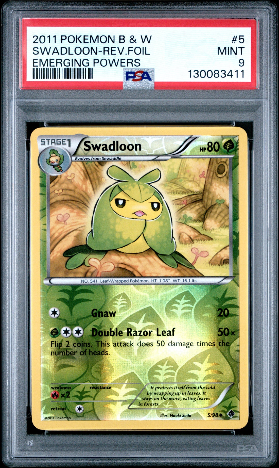 Swadloon-Rev.Foil Emerging Powers Pokemon Black & White Emerging Powers 5 NM PSA