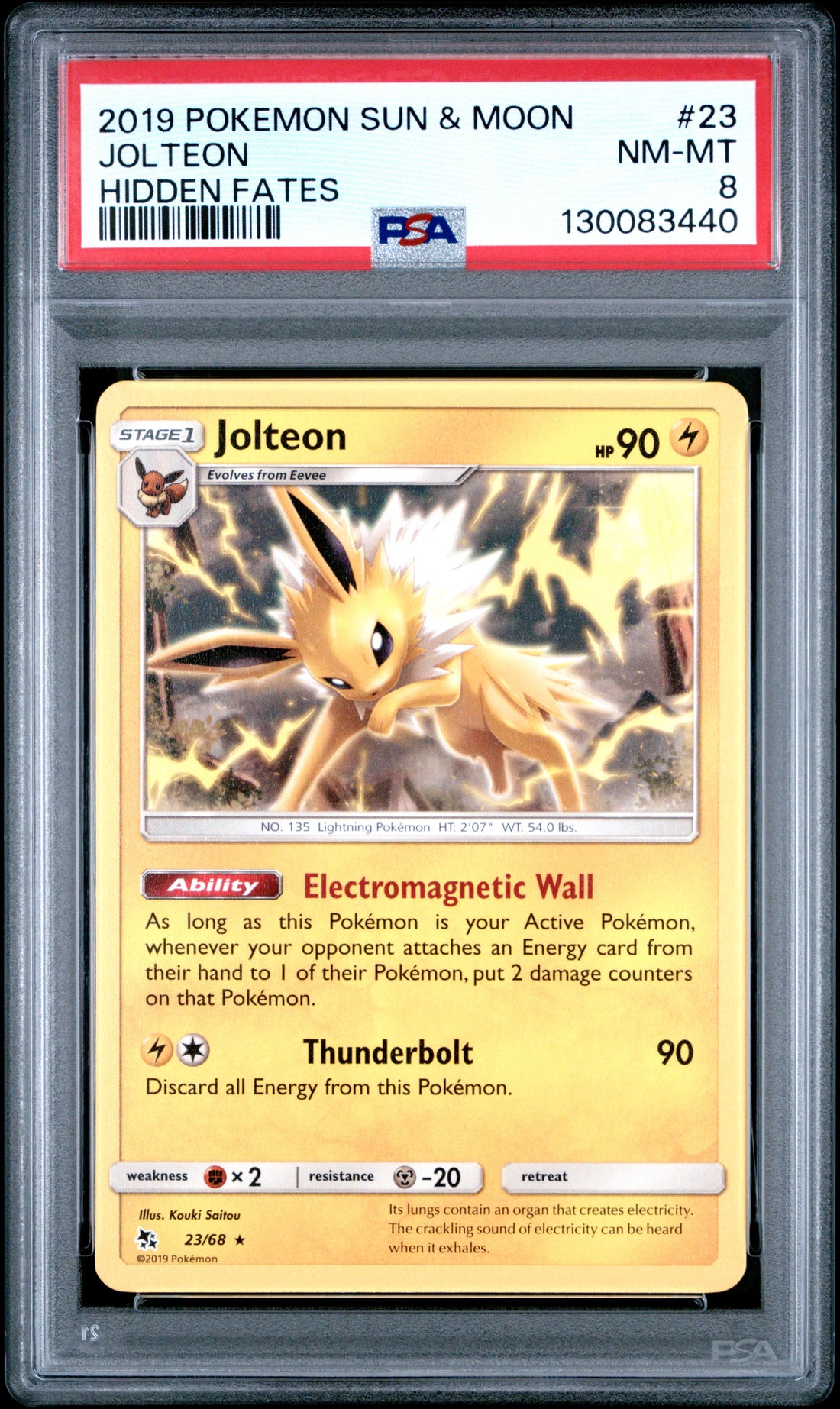 Jolteon Hidden Fates Pokemon Sun & Moon Hidden Fates 23 NM PSA 8