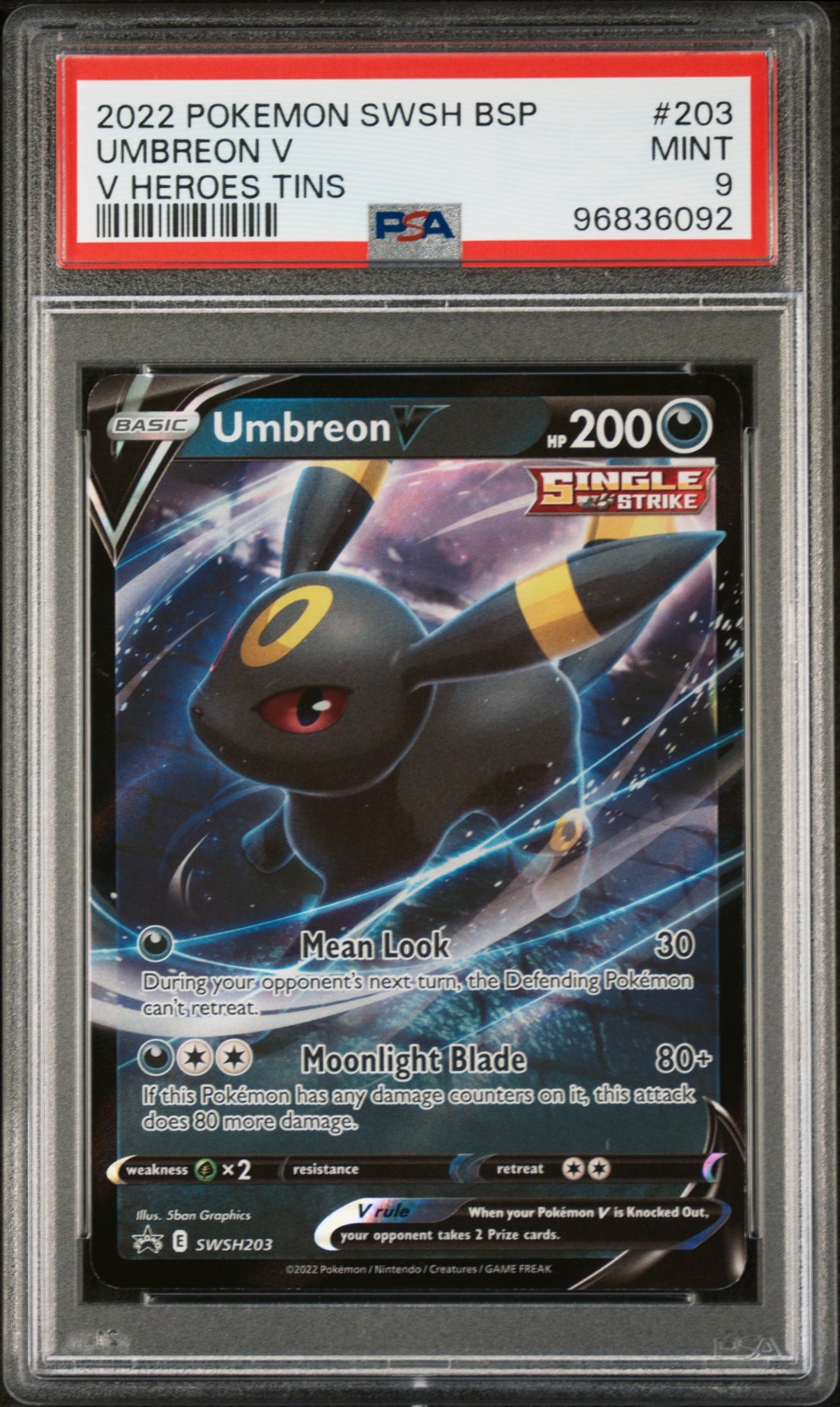 Umbreon V V Heroes Tins Pokemon Sword & Shield Black Star Promos 203 NM PSA 9