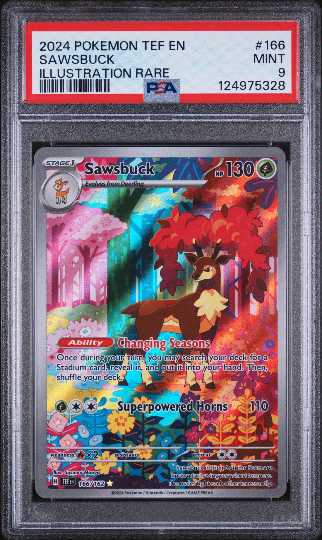 Sawsbuck Illustration Rare Pokemon Tef En-Temporal Forces 166 NM PSA 9