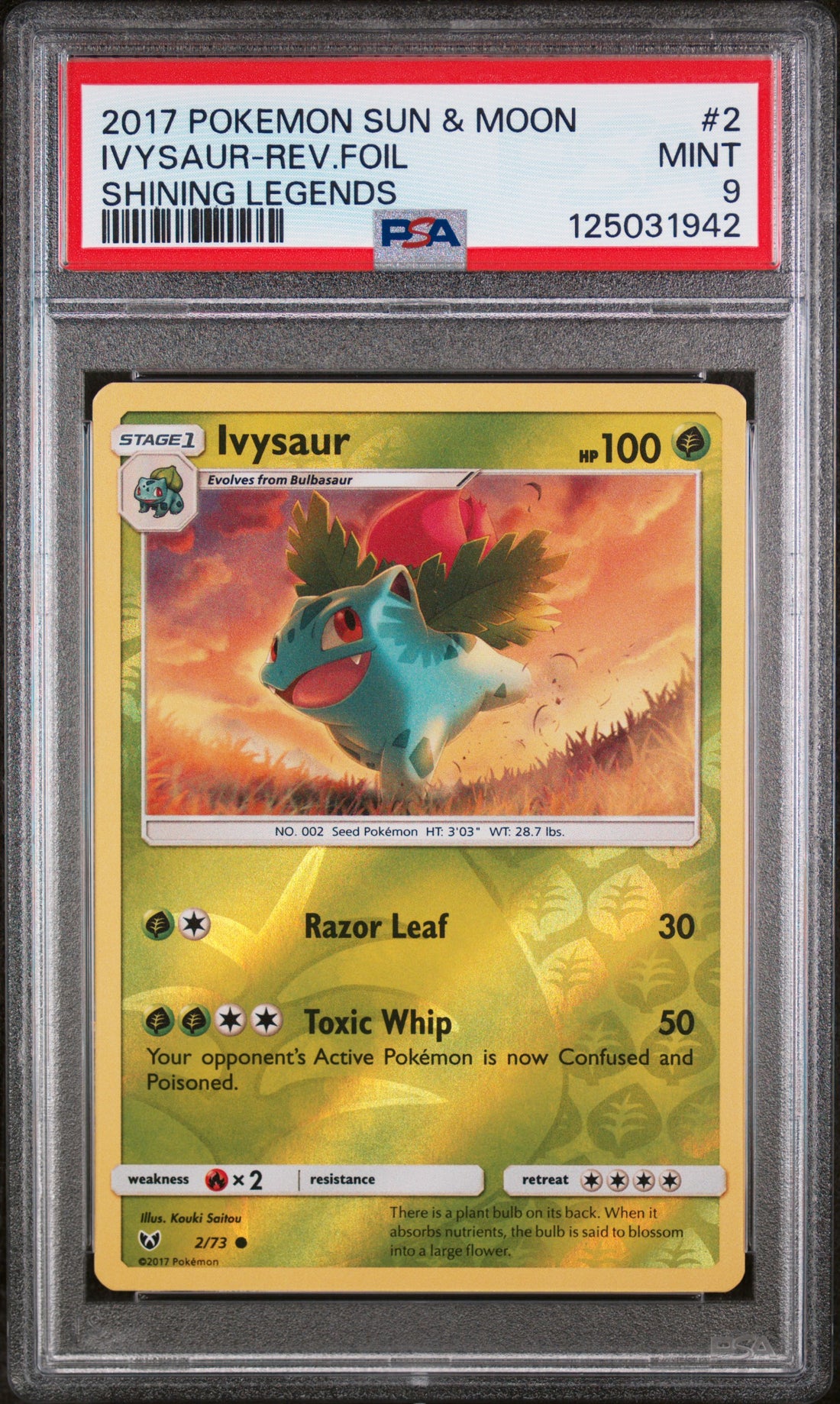 Ivysaur-Rev.Foil Shining Legends Pokemon Sun & Moon Shining Legends 2 NM PSA 9