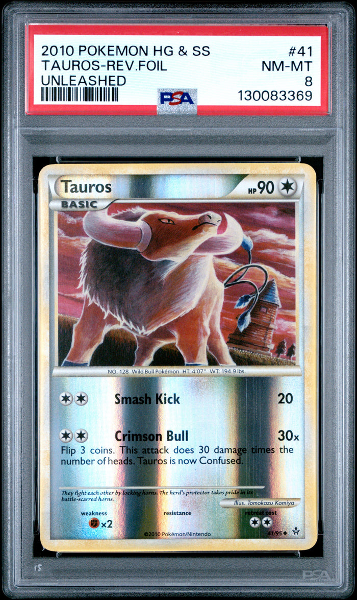 Tauros-Rev.Foil Unleashed Pokemon Heartgold & Soulsilver Unleashed 41 NM PSA 8