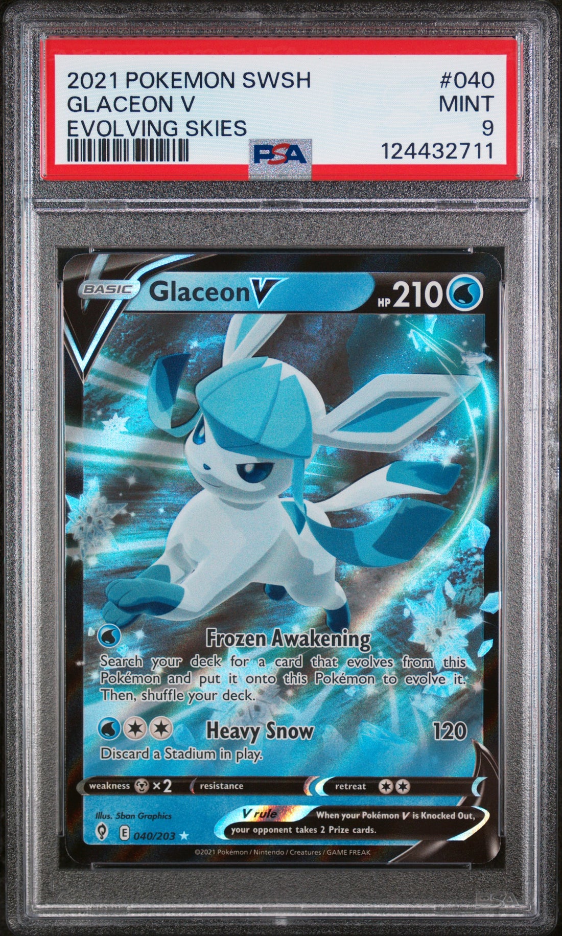 Glaceon V Evolving Skies Pokemon Sword & Shield Evolving Skies 040 NM PSA 9