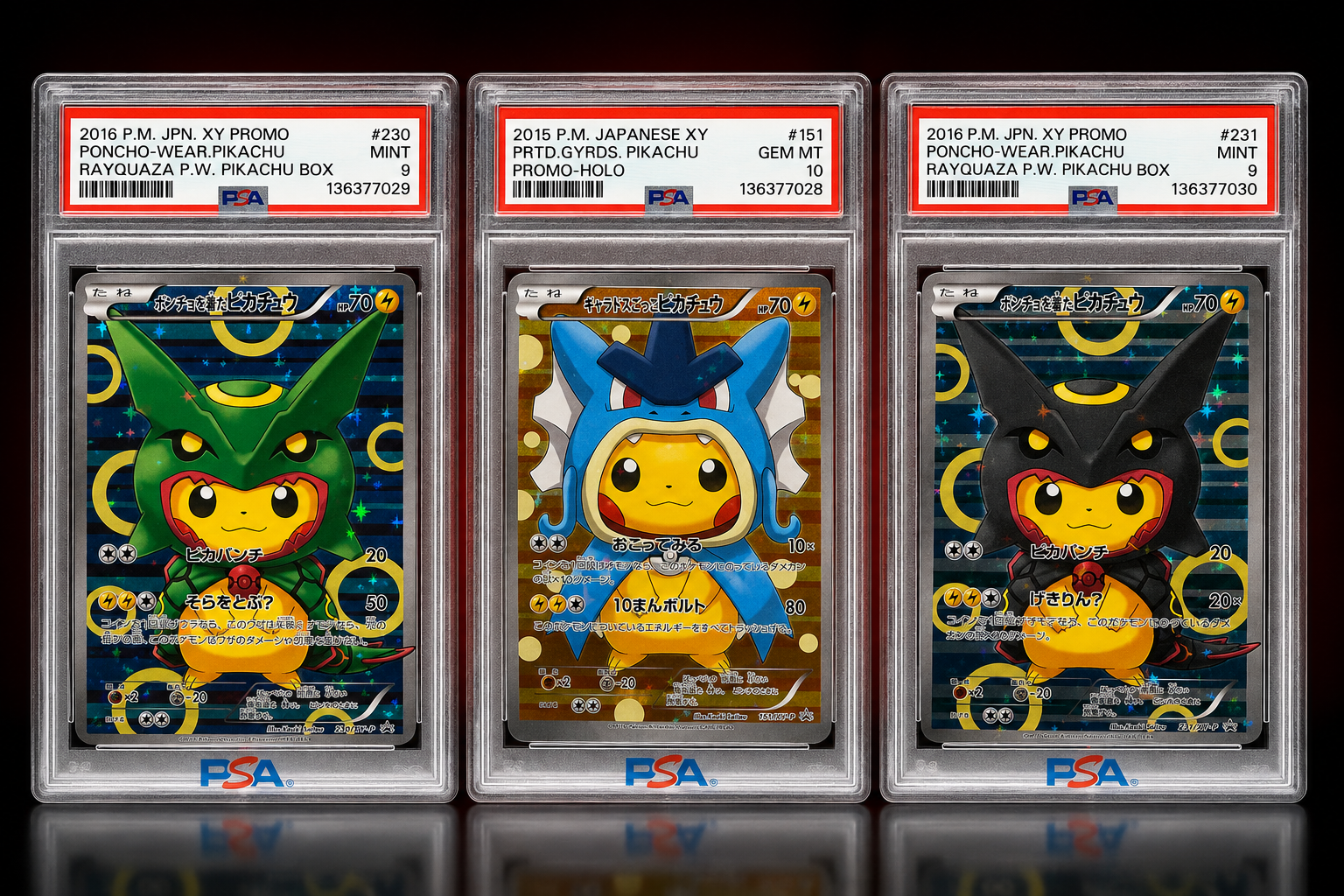Three featured PSA graded Pokémon cards