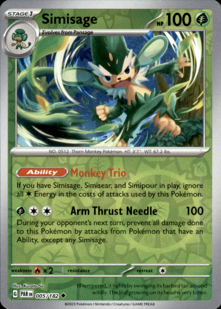Simisage Reverse Holo Uncommon SV04: Paradox Rift 005/182 NM