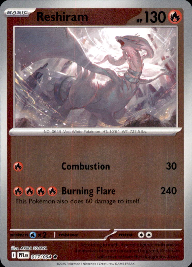 Reshiram Reverse Holo Rare ME02: Phantasmal Flames 017/094 MP