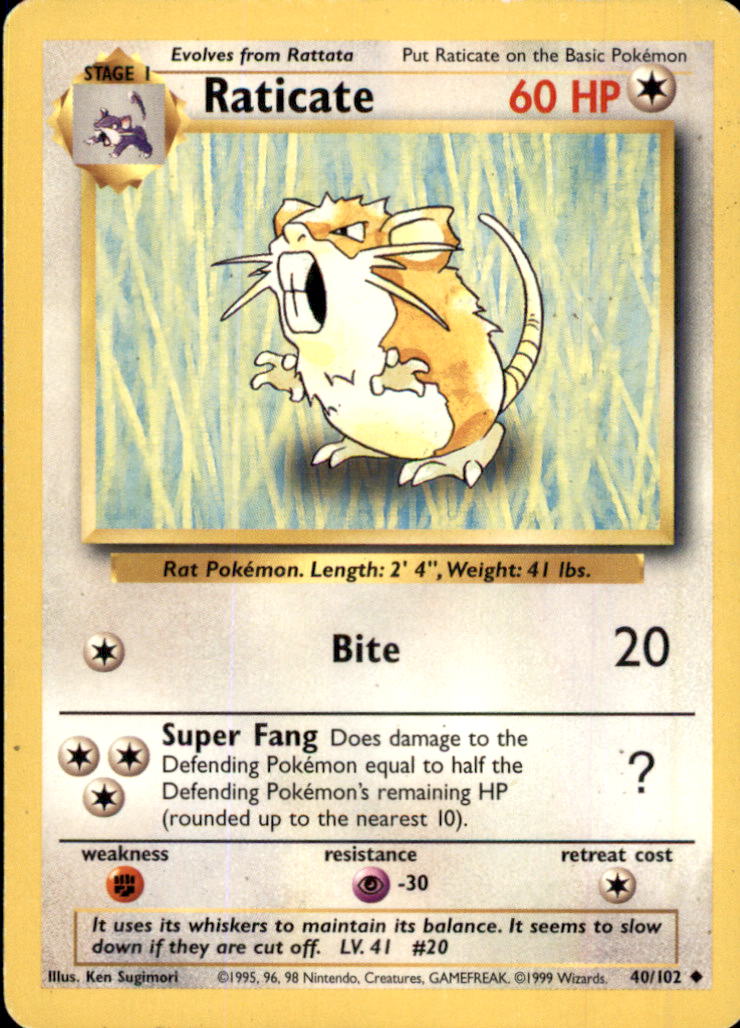 Raticate Uncommon Base Set 040/102 LP
