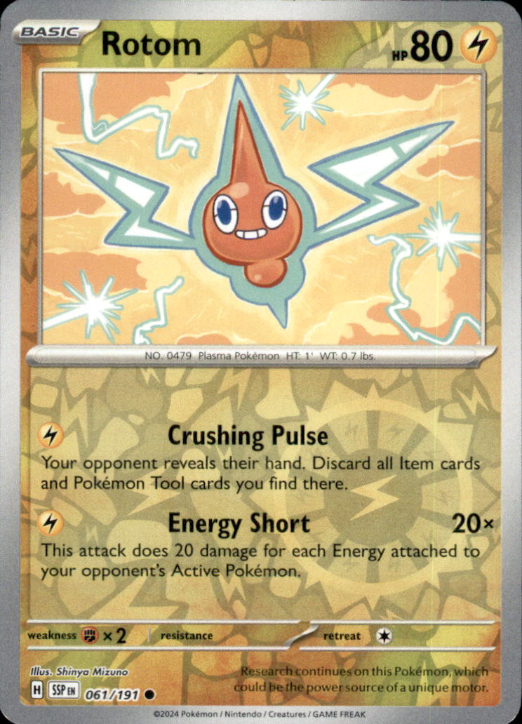 Rotom Reverse Holo Common SV08: Surging Sparks 061/191 NM