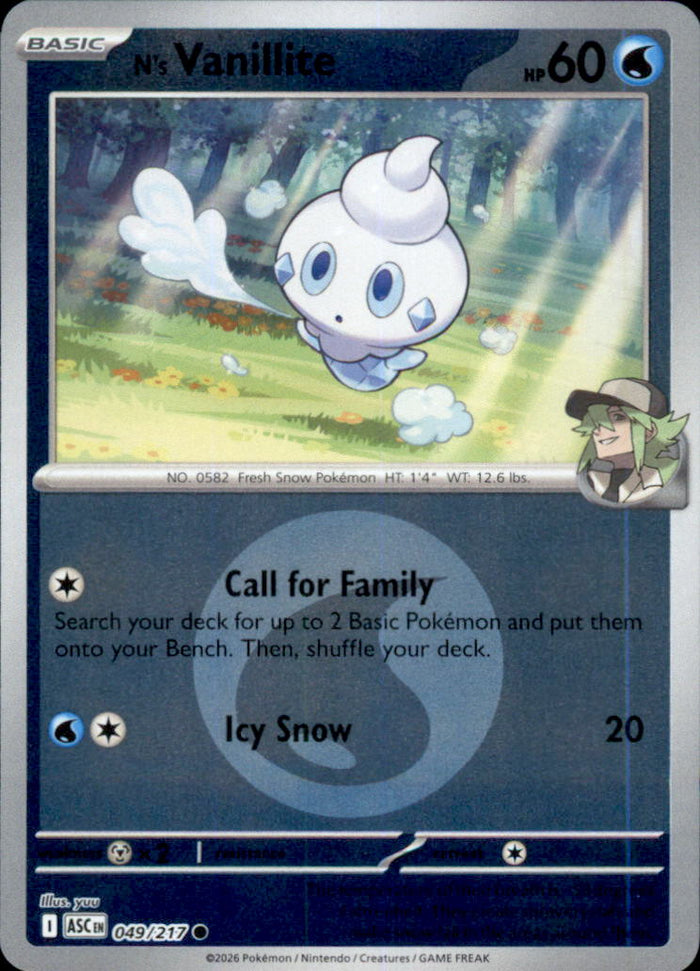 N's Vanillite (Energy Symbol Pattern) Reverse Holo Common ME: Ascended Heroes 049/217 NM