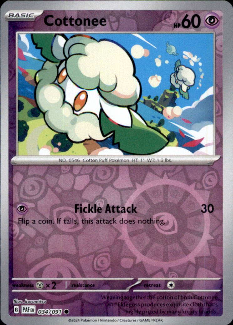 Cottonee Reverse Holo Common SV: Paldean Fates 034/091 NM
